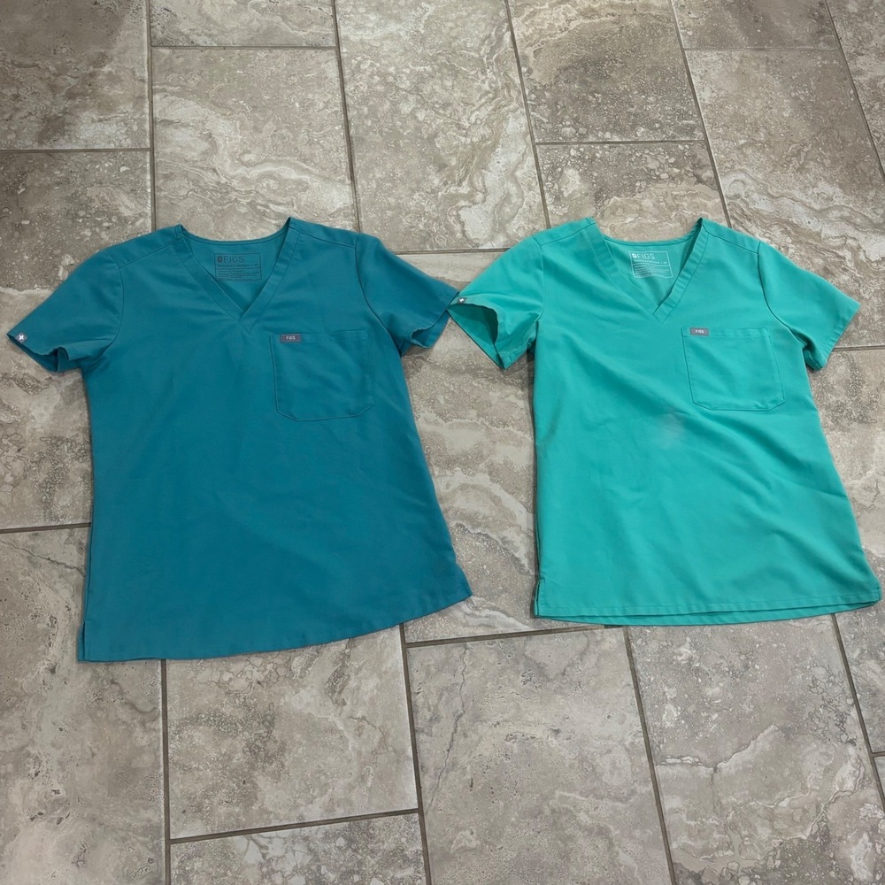 FIGS Catarina One Pocket Scrub Top Bundle XS Teal Green Technical Collection 2pk